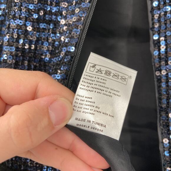 MAJE Ketsia Midnight Blue Sequined Tulle Dress Velvet Bow Small - Picture 7 of 7